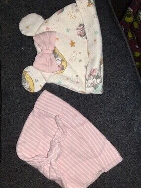 GAP Pink & White Minnie Ear Hat + Pink Striped Knot Beanie